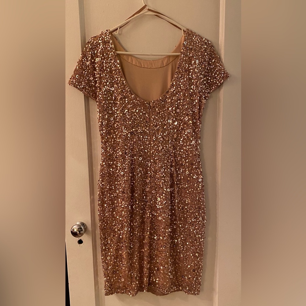 Adrianna Papell Rose Gold Sequin Sheath Dress 10 - Picture 2 of 8